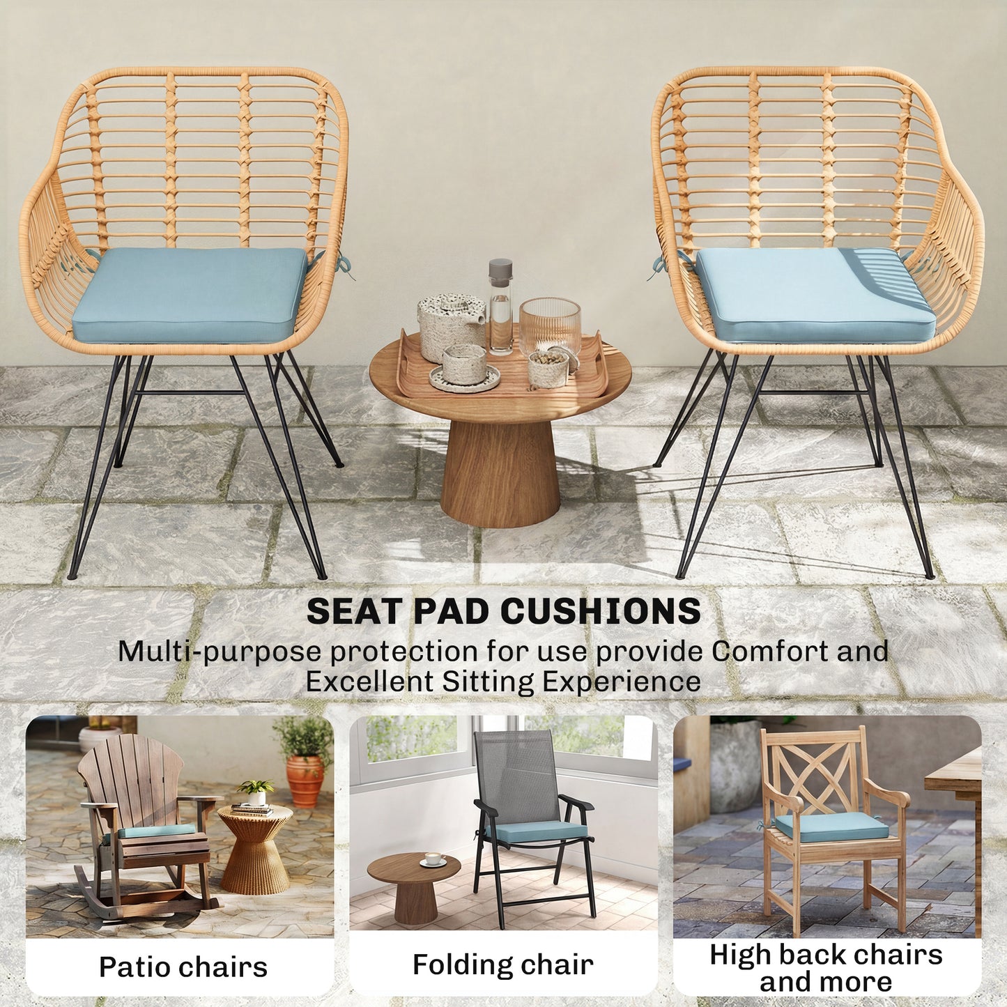 Set of 6 Chair Cushion Seat Pads Dining Chair w/ Straps, Indoor Outdoor Removable Tie On Garden Patio, Light Grey