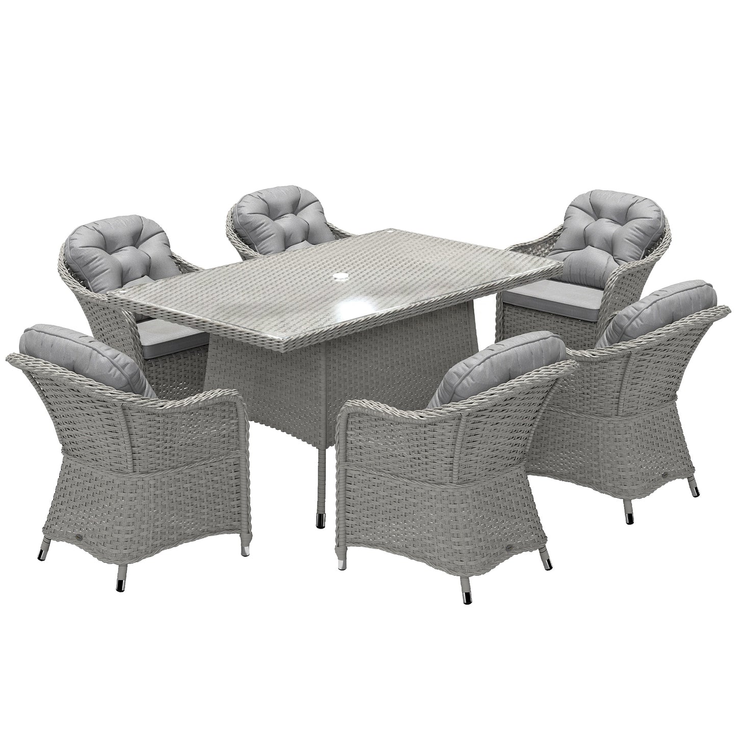 Seven-Piece Rattan Dining Set - Light Grey