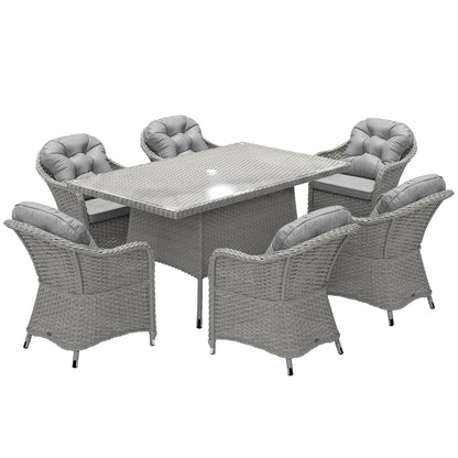 Seven-Piece Rattan Dining Set - Light Grey
