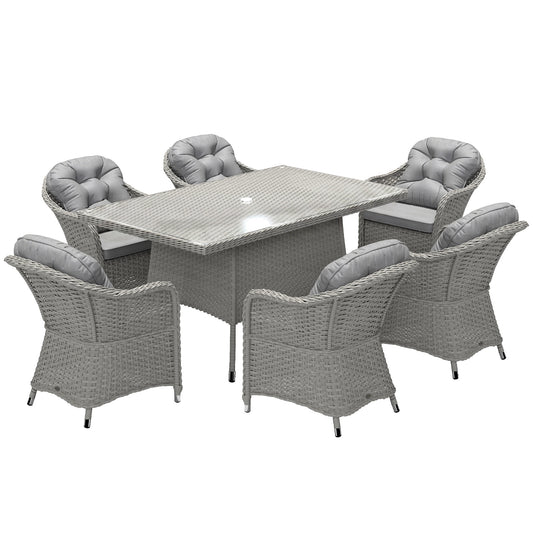 Seven-Piece Rattan Dining Set - Light Grey