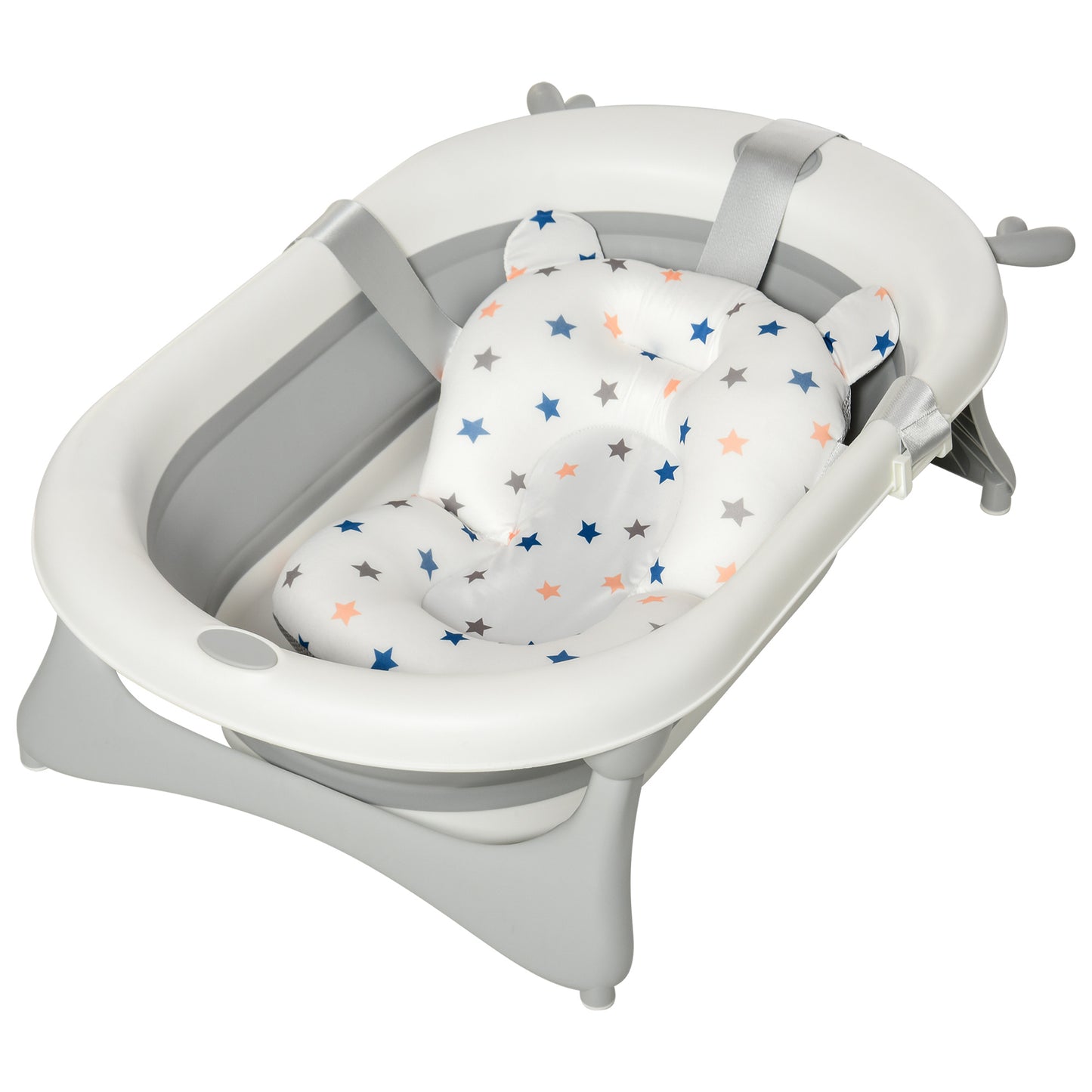 Foldable Baby Bathtub Set, Collapsible Bath Tub with Thermostatic Water Plug, Non-Slip Support, Cushion Pad, Drain Plugs