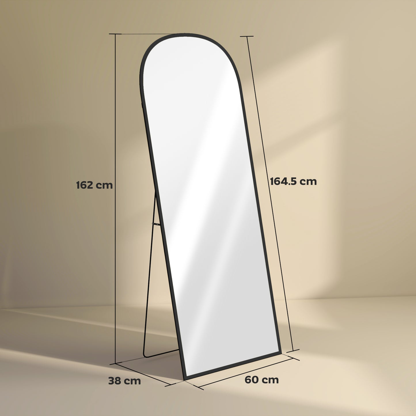 165cm Aluminium Frame Standing Mirror - Black