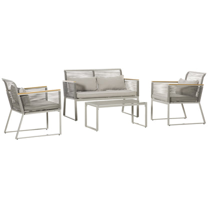 4 Pieces Rattan Garden Furniture Set - Grey