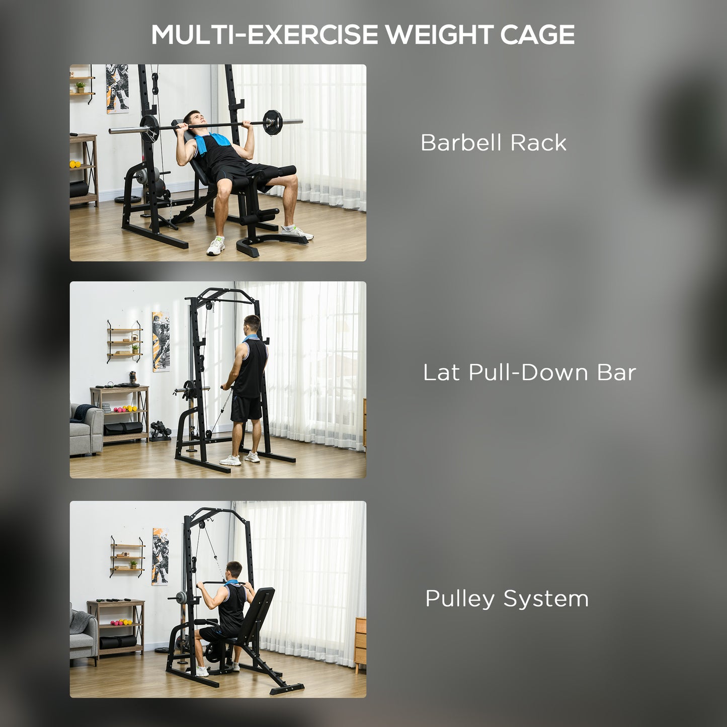 Smith Machine & Cable Pulley System with Adjustable Weight Bench, Multifunction Home Gym Power Rack