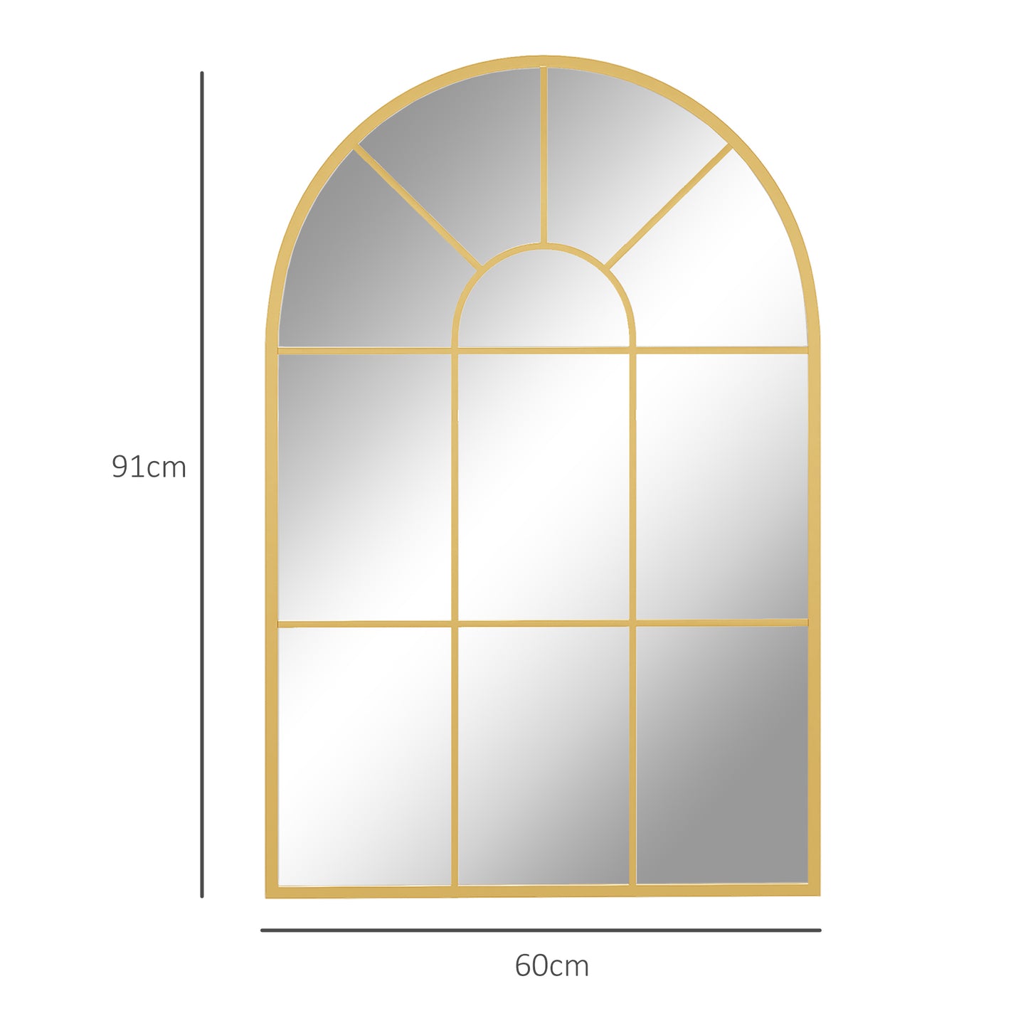90 X 61cm Arched Grid Mirror - Gold Tone