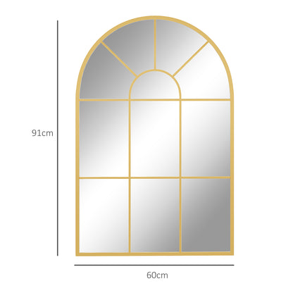90 X 61cm Arched Grid Mirror - Gold Tone