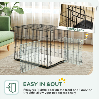 Foldable Dog Crate with 2 Doors with Tray, Soft Cushion, for Small Dogs, 75 x 49 x 53 cm, Black