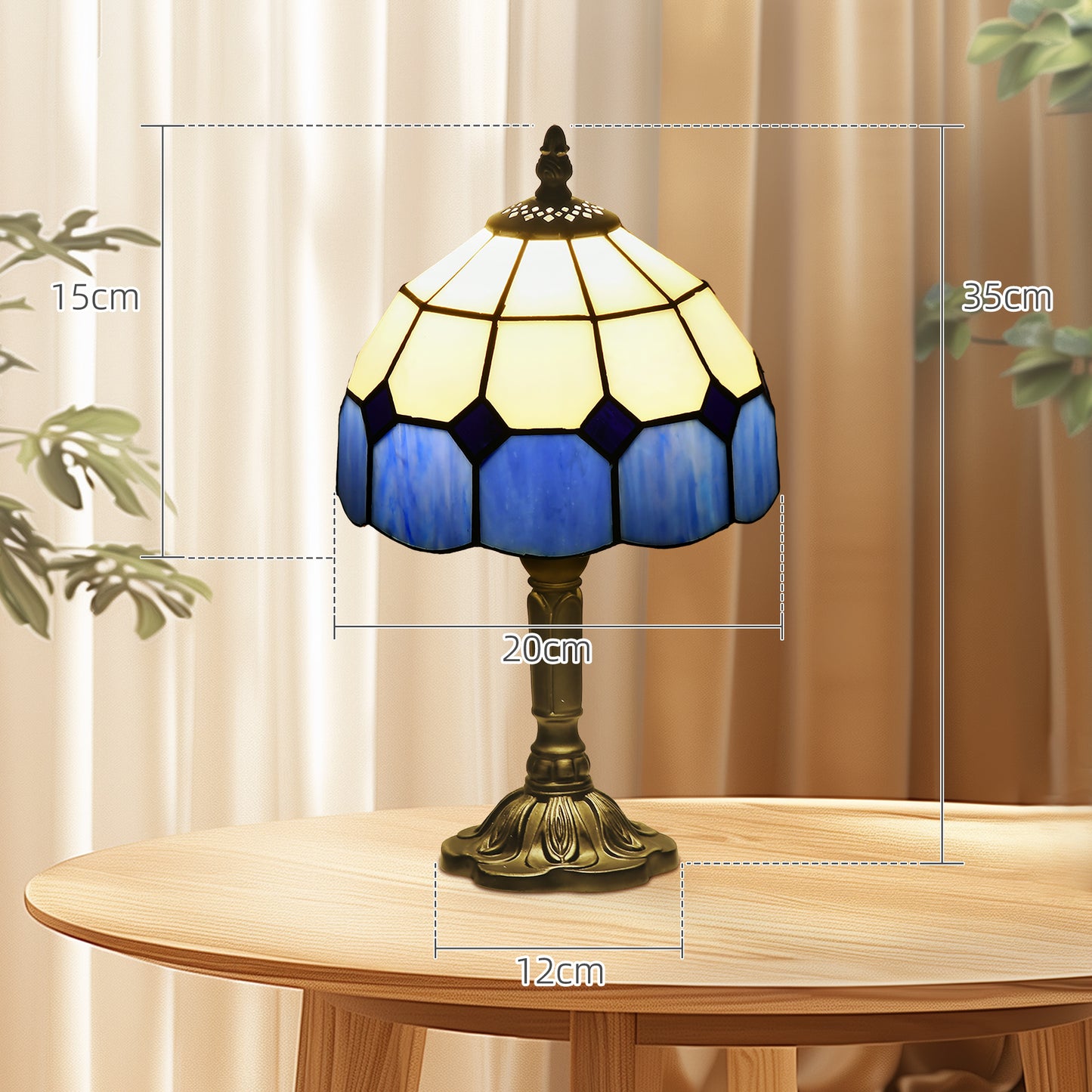 Handmade Art Deco Glass Table Lamp - White/Blue
