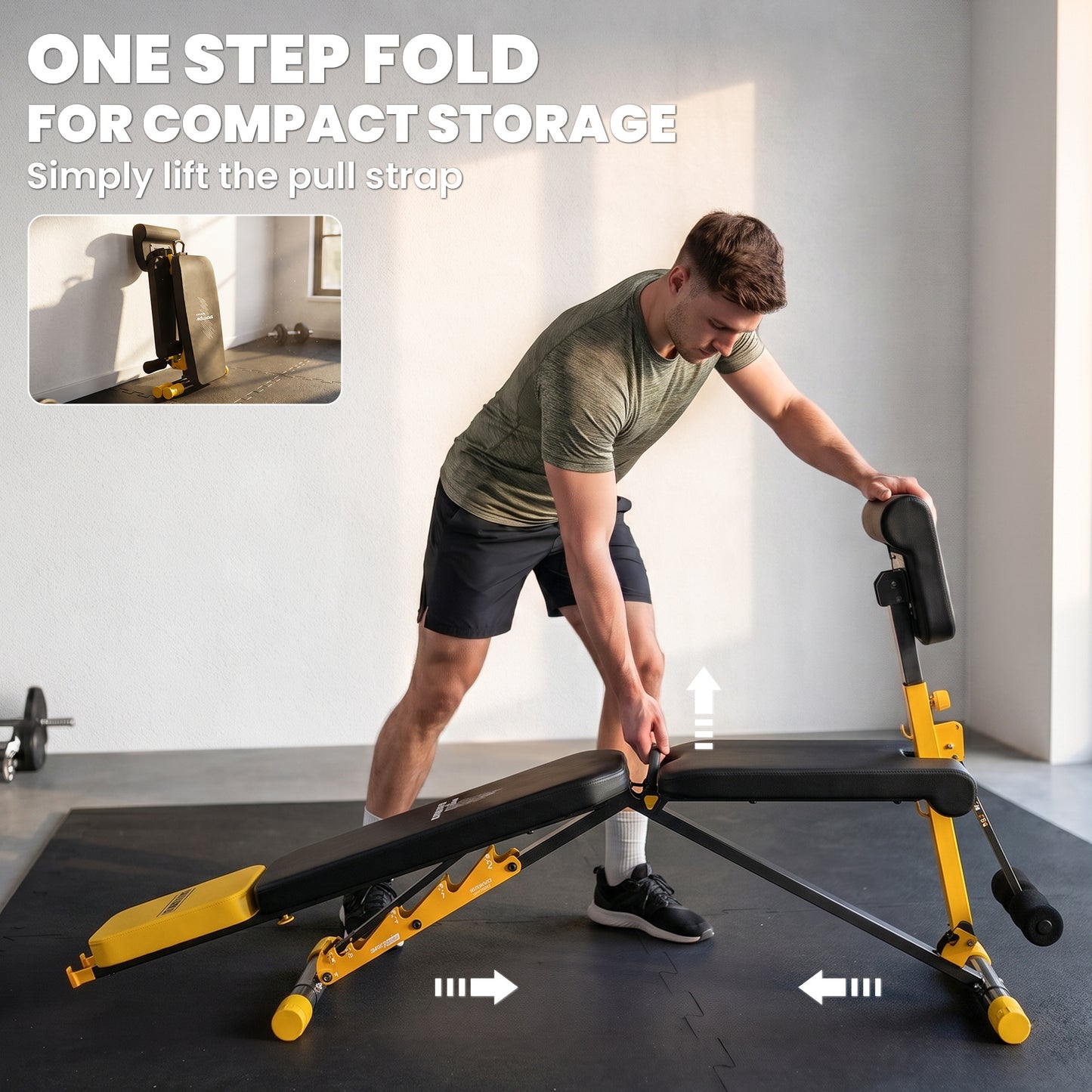 Adjustable Weight Bench for Home Gym, 300kg Incline Decline Flat Foldable Bench Press with 7 Backrest Positions, Yellow