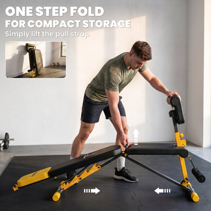 Adjustable Weight Bench for Home Gym, 300kg Incline Decline Flat Foldable Bench Press with 7 Backrest Positions, Yellow