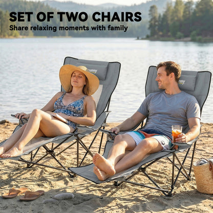 Camping Chair Reclining Portable Camp Chair with Detachable Footrest Cup Holder Grey