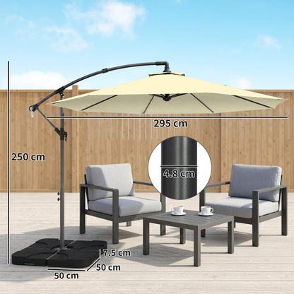 3m Overhanging Parasol, with Base, Weights and Cover - Sand brown
