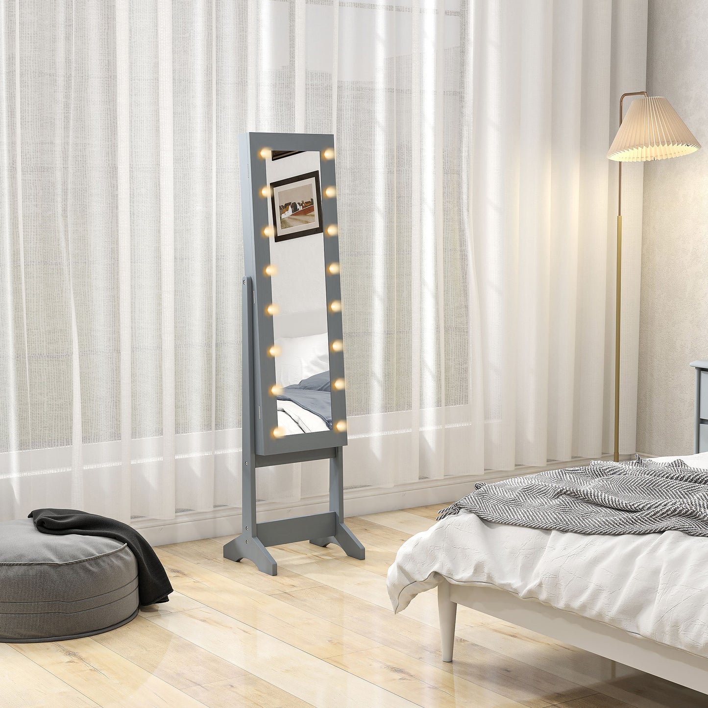 Freestanding Mirrored Jewellery Storage Cabinet - Grey