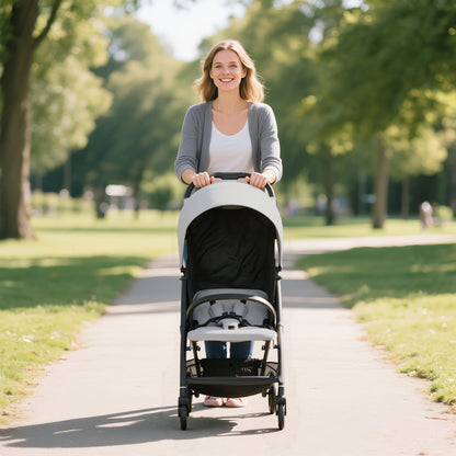 Travel Stroller, Lightweight Pushchair, Compact Buggy with Canopy, Basket and Multi-Position Recline, Light Grey