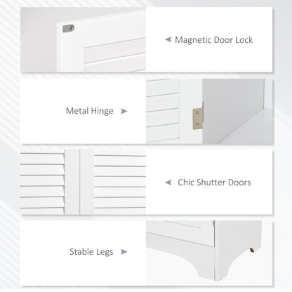 Tall Freestanding Bathroom Cabinet Retro Shutters w/ 3 Compartments Shelves Elevated Base Narrow Organiser White 60L x 30W x