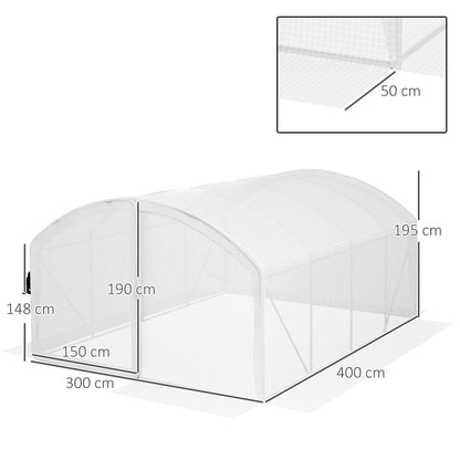 Polytunnel Greenhouse Walk-in Grow House with UV-resistant PE Cover, Door, Galvanised Steel Frame, 4 x 3 x 2m, White