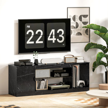 TV Stand Cabinet, Marble Effect TV Unit for up to 55" TVs with Glass Shelf and Storage Cabinet