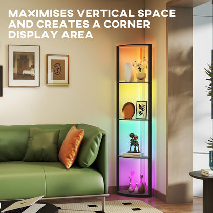RGB LED Floor Lamp with Shelves, 4-Tier Dimmable Standing Lamp with Remote Control, Black
