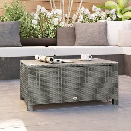 Rattan Garden Coffee Table with Glass Top, Light Grey