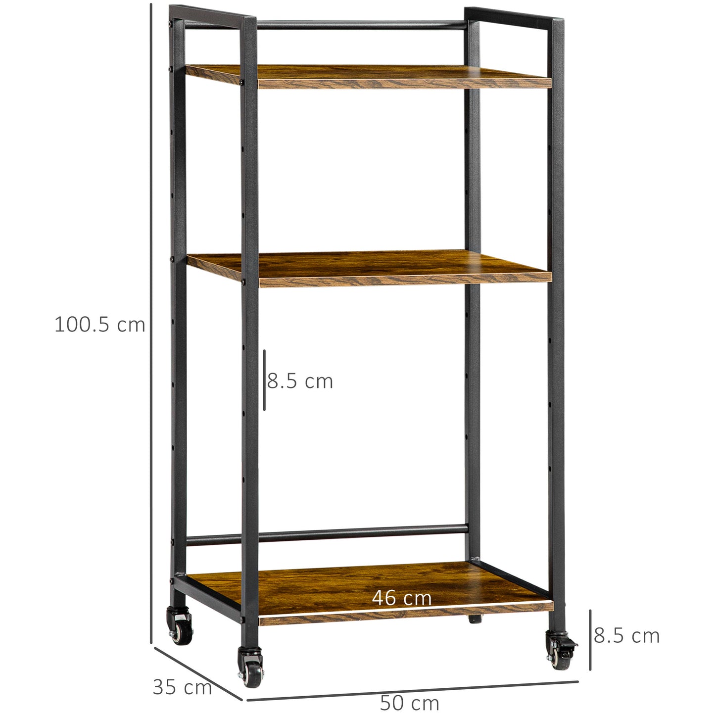 3-Tier Printer Stand, Utility Cart, Rolling Trolley with Adjustable Shelves with Lockable Wheels for Home Office