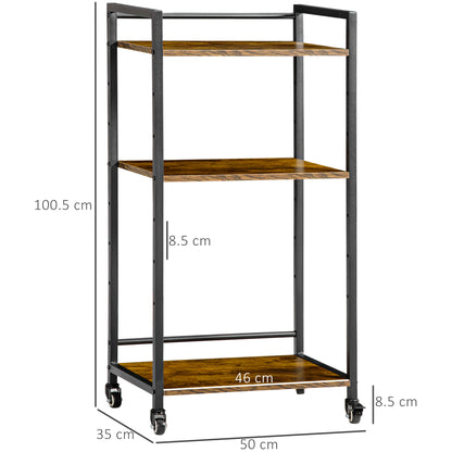 3-Tier Printer Stand, Utility Cart, Rolling Trolley with Adjustable Shelves with Lockable Wheels for Home Office