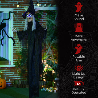 6ft Outdoor Halloween Decoration Witch, Hanging Witch Prop Life Size with Sound and Motion Activated, Light Up Eyes