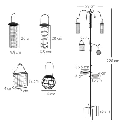 Bird Feeding Station Kit, Wild Bird Feeder Pole with 6 Hooks, 4 Hanging Feeders for Peanuts, Seed, Fat Balls, for Garden
