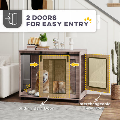 Dog Crate Furniture with Sliding Door for Large Dogs, Walnut Brown