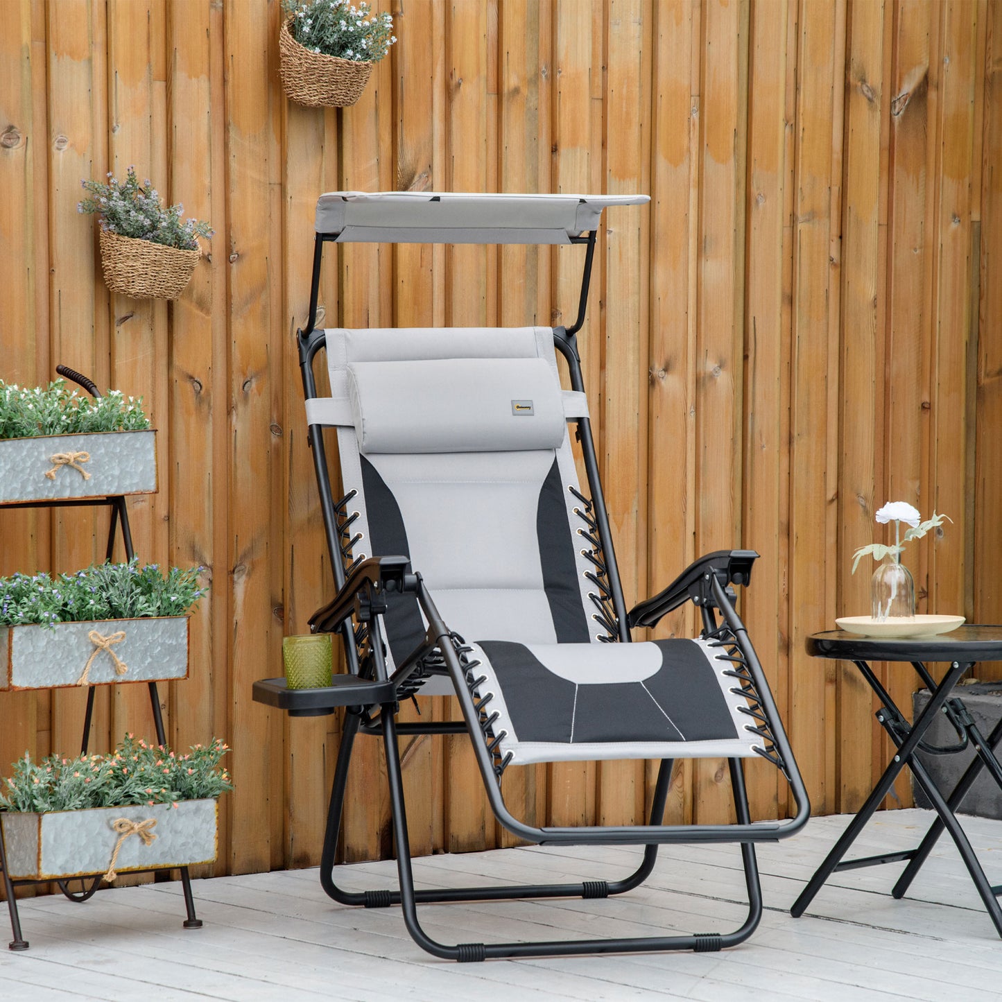 Zero Gravity Lounger Chair, Folding Reclining Patio Chair with Shade Cover, Padded Seat, Cup Holder