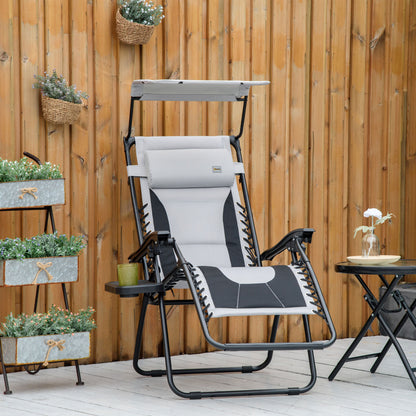 Zero Gravity Lounger Chair, Folding Reclining Patio Chair with Shade Cover, Padded Seat, Cup Holder