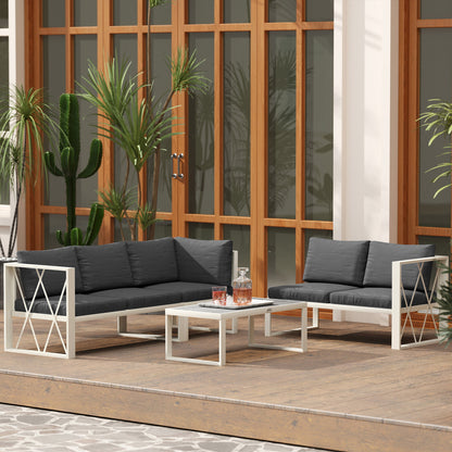 Four-Piece L Shaped Garden Furniture Set with 5-Level Adjustable Lounger - Grey