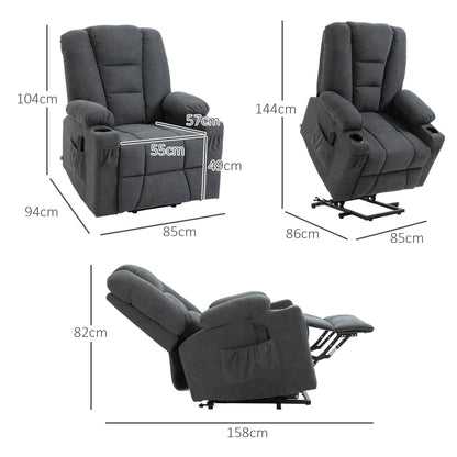 Electric Riser Recliner Armchair， Oversized Chair with Cup Holder & Side Pockets for Elderly in Living Room, Charcoal Grey