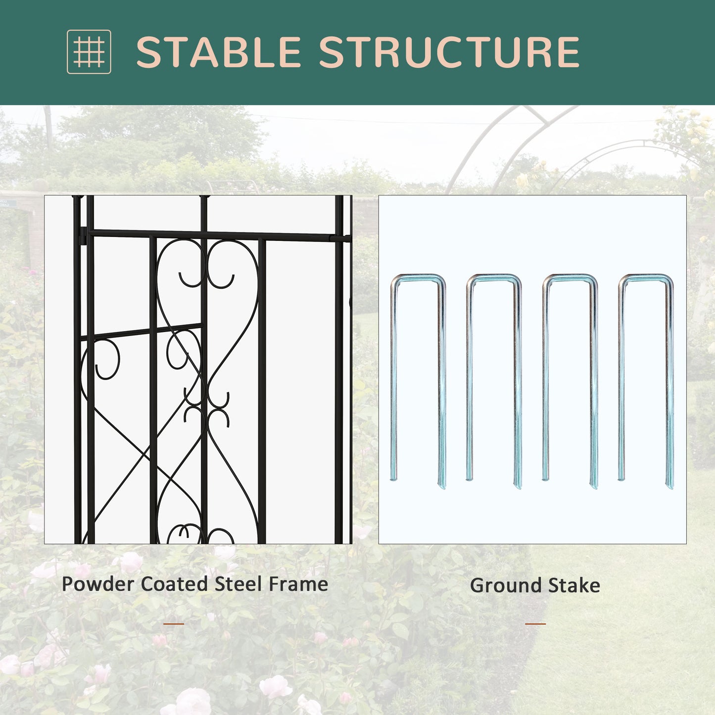 Garden Arch with Double Gates, Metal Garden Arbor for Climbing Roses & Vines