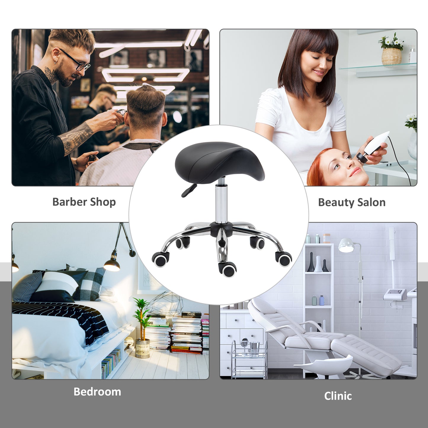 Cosmetic Stool 360° Rotate Height Adjustable Salon Massage Spa Chair Hydraulic Rolling Faux Leather Saddle Stool Mobility
