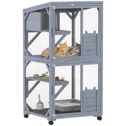 Movable Outdoor Catio with Resting Box, 3 Jumping Platforms, Waterproof Asphalt Roof for Outdoor Indoor