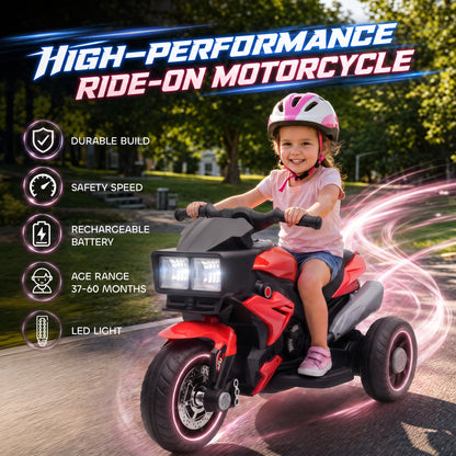 Kids Electric Motorcycle Ride-On Toy, 3-Wheel Battery-Operated Motorbike with Horn, Toddler Ride On Bike, Red
