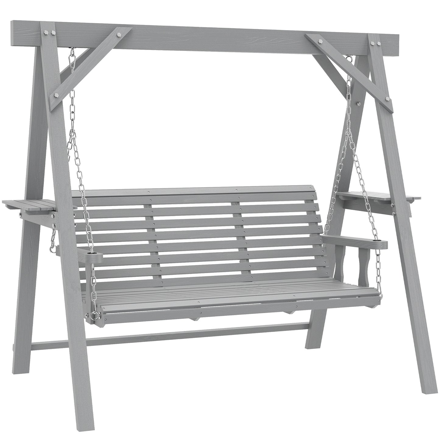 Three-Seater Wooden Swing Bench, Dark Grey