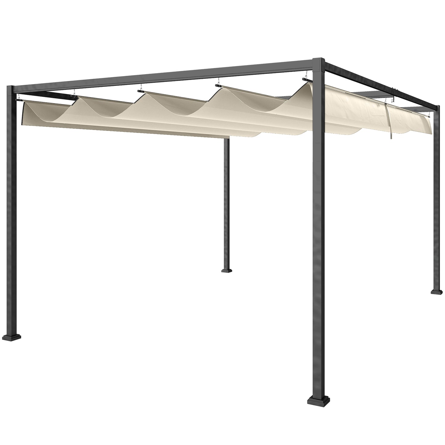 3x2m Metal Pergola with Retractable Roof, Garden Gazebo Canopy Shelter for Outdoor, Patio, Cream White