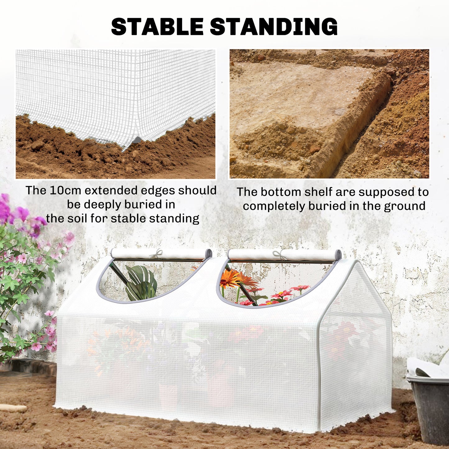 Mini Greenhouse Portable Flower Planter Tomato Vegetable House for Garden Backyard with Zipper 120 x 60 x 60 cm, White
