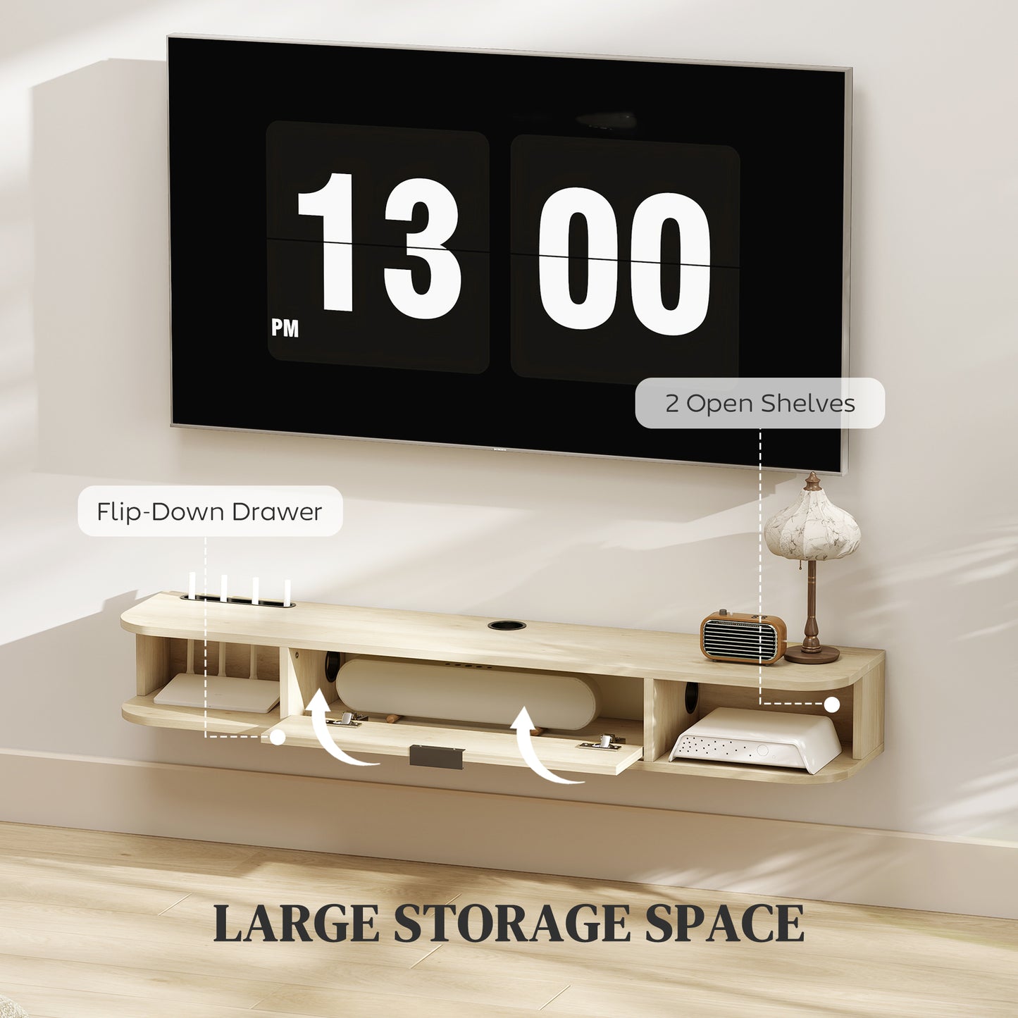 120 cm Floating TV Unit for TVs up to 50 Inch - Natural