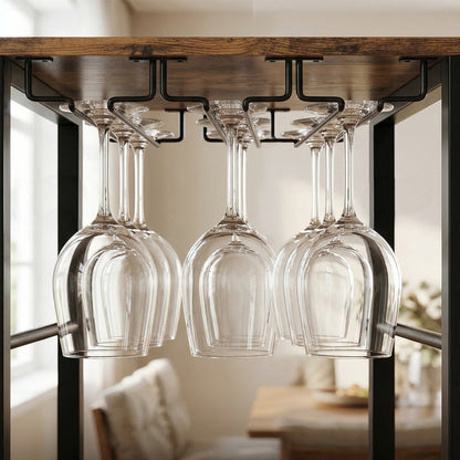 Industrial Wine Bar Cabinet Freestanding Liquor Cabinet 16-Bottle Wine Rack Glass Holder Rustic Brown