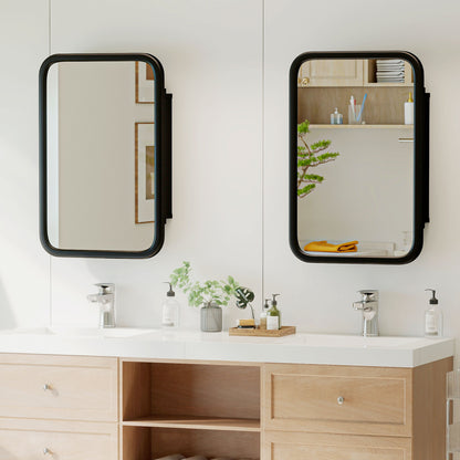 Bathroom Wall Cabinet with Tempered Mirror Metal Bathroom Mirror Cabinet with 3 Shelves Black
