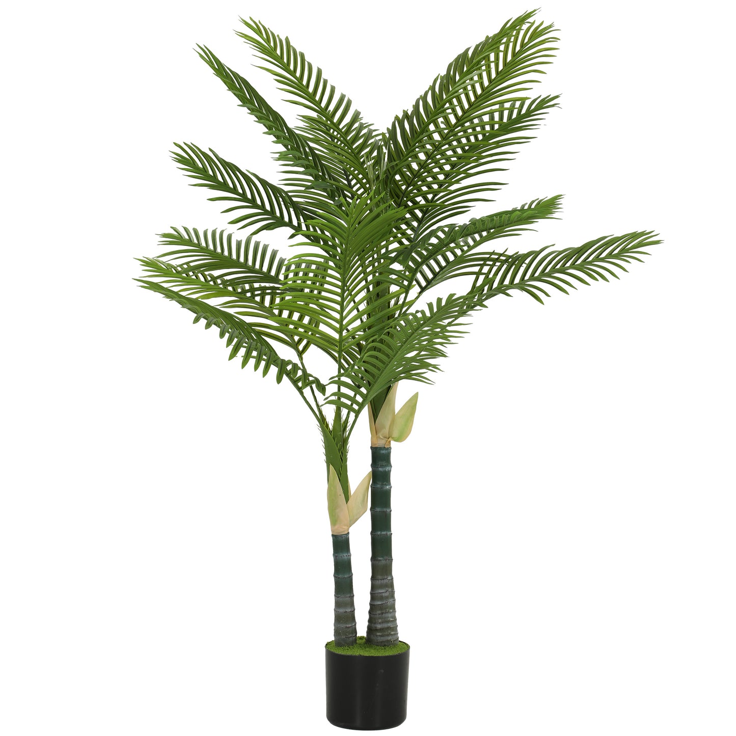 Artificial Palm Tree with 16 PEVA Leaves, 150cm Decorative Artificial Plant with Pot and Moss Effect, Green