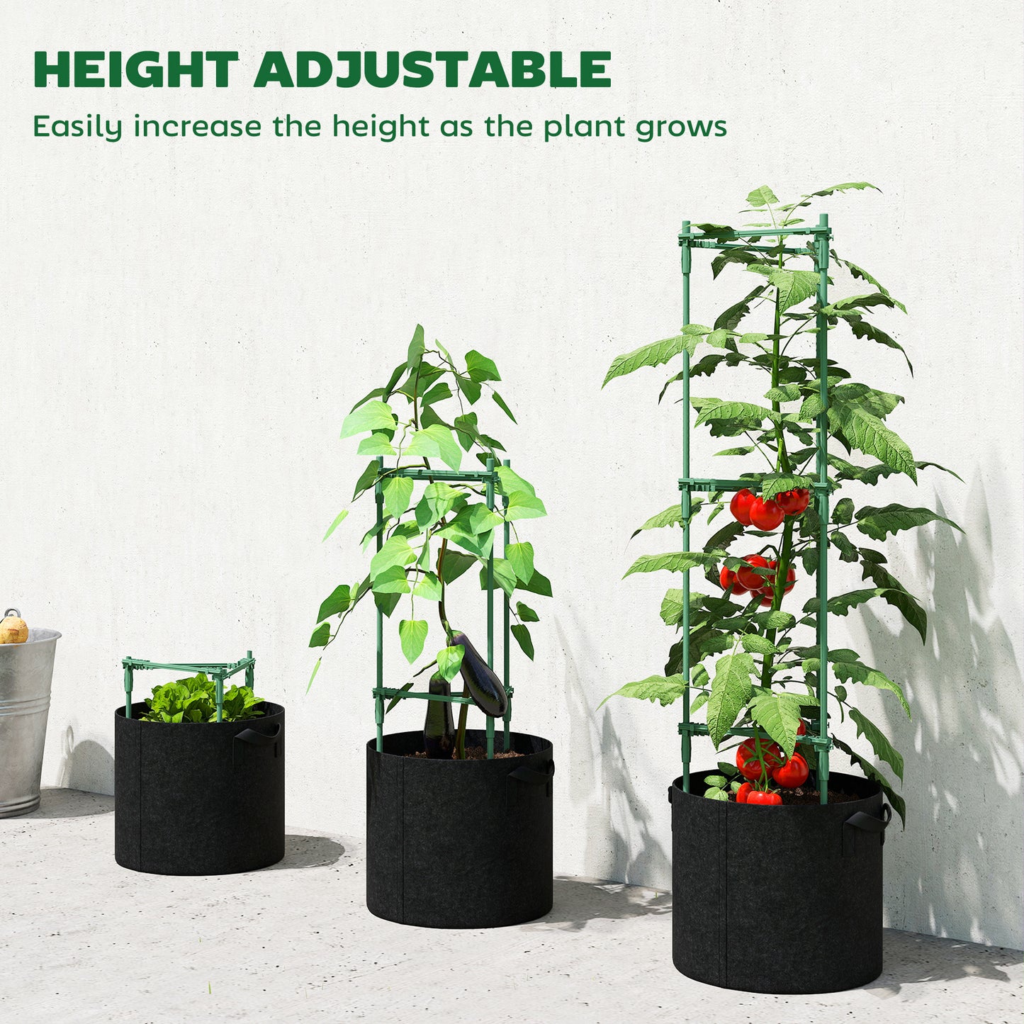3 Packs Tomato Cages with 83.7L Grow Bags, 120cm Adjutstable Triangle Plant Stakes Support Trellis with Planter Bags