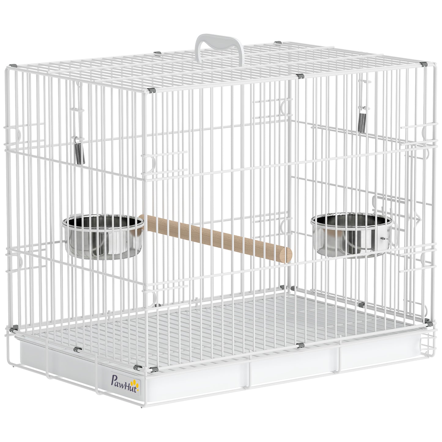 Bird Cage Foldable Portable Budgie Cage with Wooden Perch 2 Bowls for Travel 49 x 31 x 40 cm White