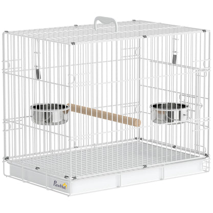 Bird Cage Foldable Portable Budgie Cage with Wooden Perch 2 Bowls for Travel 49 x 31 x 40 cm White