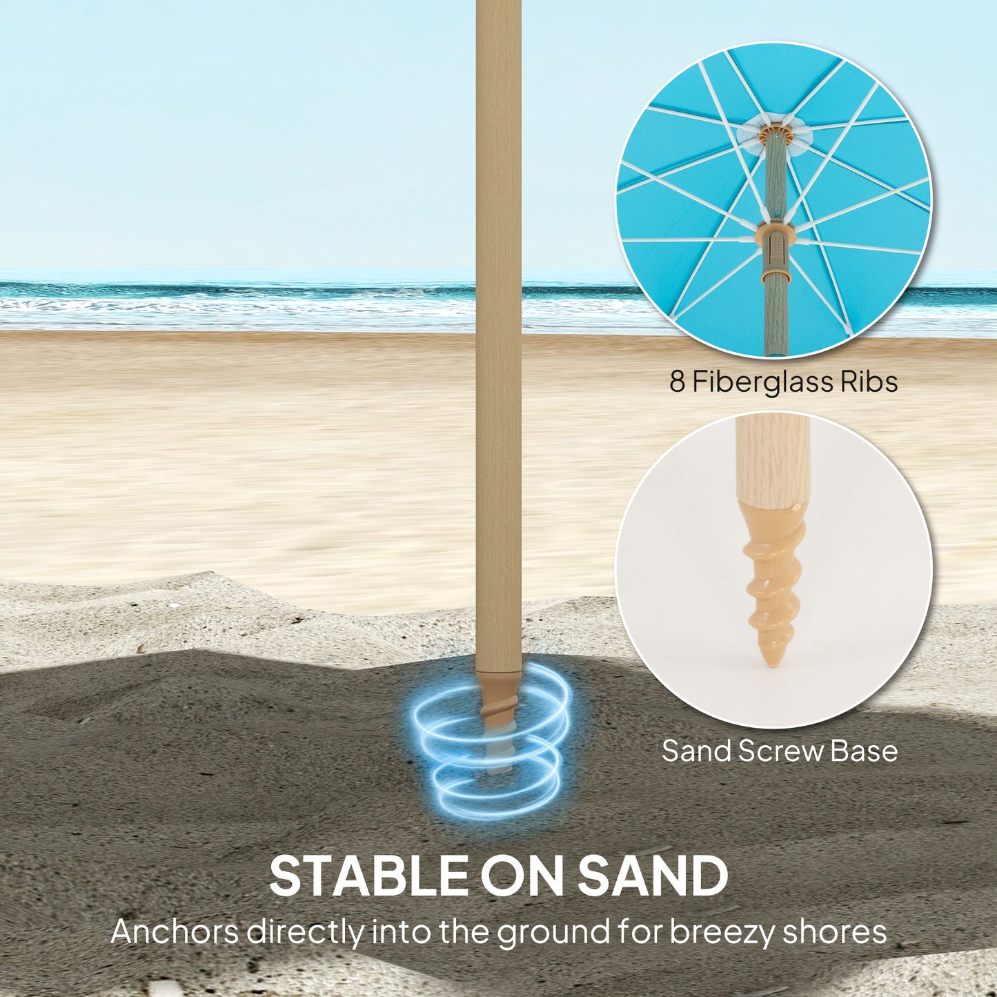 1.7 m Beach Umbrella with Sand Anchor, 30° Tilting Fringed Beach Garden Parasol with Adjustable Height, Grey