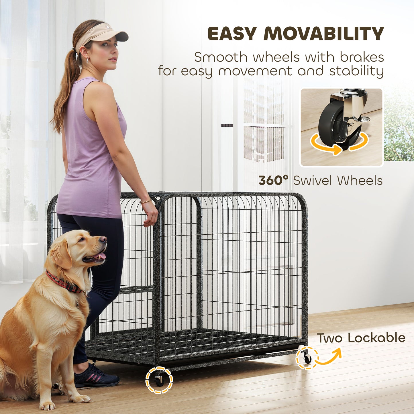 Heavy Duty Dog Crate,116 x 77 x 88 cm, Large Dog Cage for Small to Large Breeds