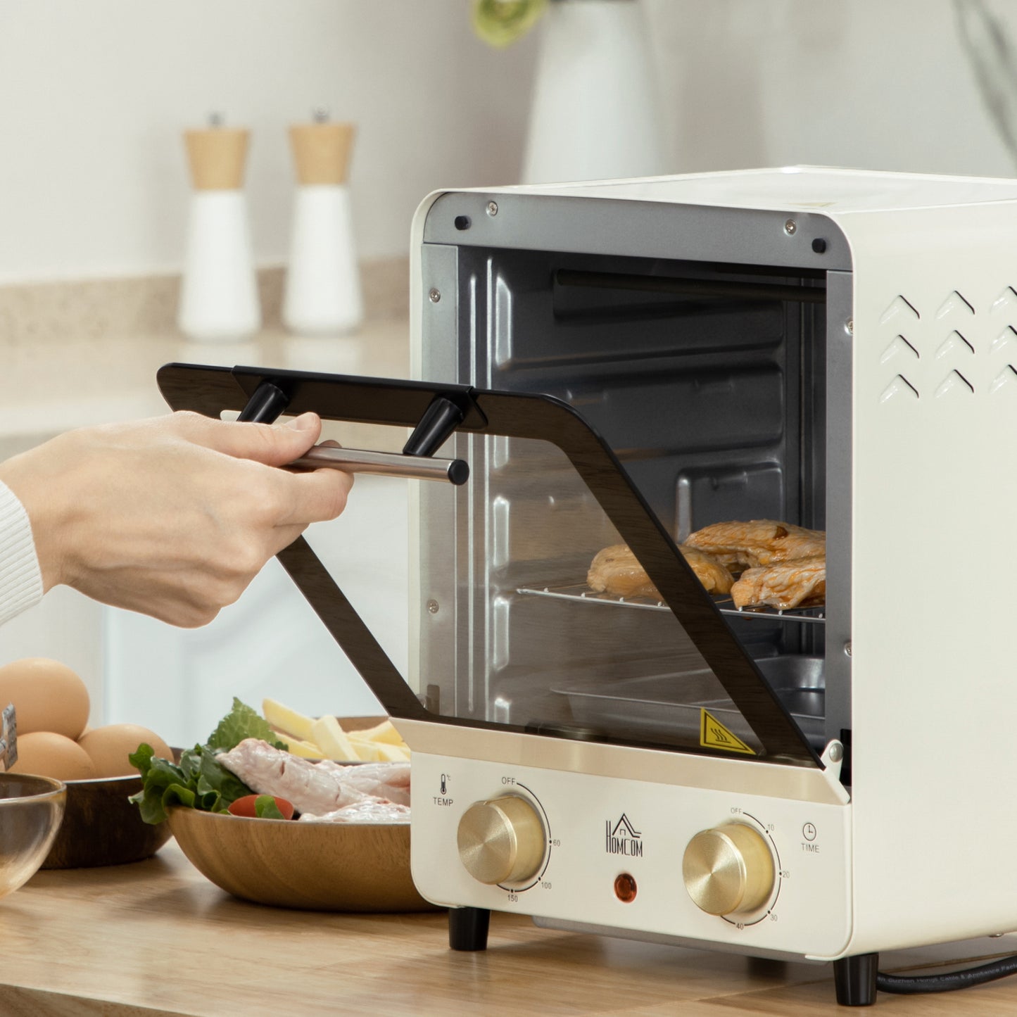 Mini Oven, 15 Litres Electric Oven and Grill with 60-230℃ Adjustable Temperature, 60 Minute Timer, Include Baking Tray