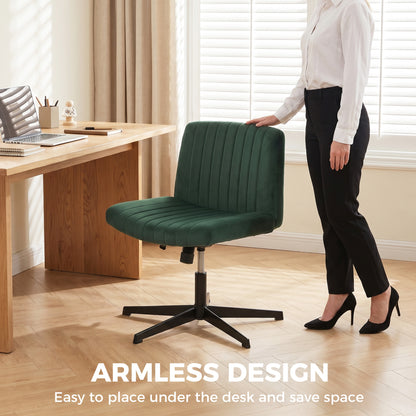 Flannel Criss Cross Legged Desk Chair, Armless Office Chair No Wheels, Green